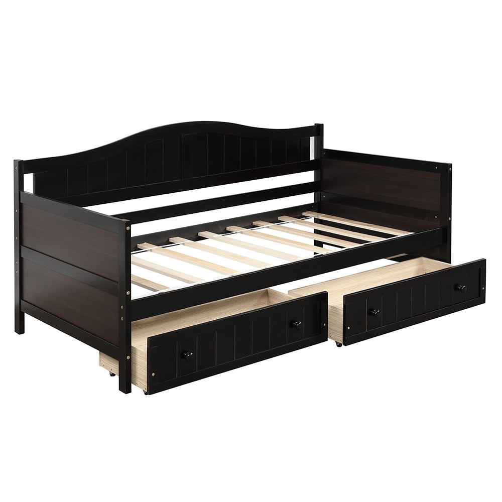 Kepooman Twin Size Wooden Daybed with 2 Drawers for Bedroom Living Room, 78.2"L x 42.3"W x 35.4"H, Espresso Kepooman Twin Size Wooden Daybed with 2 Drawers for Bedroom Living Room, 78.2"L x 42.3"W x 35.4"H, Espresso