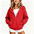 thumbnail image 4 of Rrxhxhs Hoodies for Girls Solid Color Half Zip Long Sleeve Oversized Casual Hooded Sweatshirt with Kangaroo Pocket,Red,11-12 Years, 4 of 5