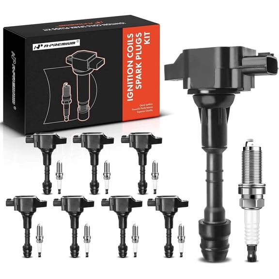 A-Premium Set of 8 Ignition Coil Pack and Iridium Spark Plugs Compatible with Nissan Pathfinder 2008-2012, Titan 2008-2015 & Infiniti QX56 2007-2010, V8 5.6L