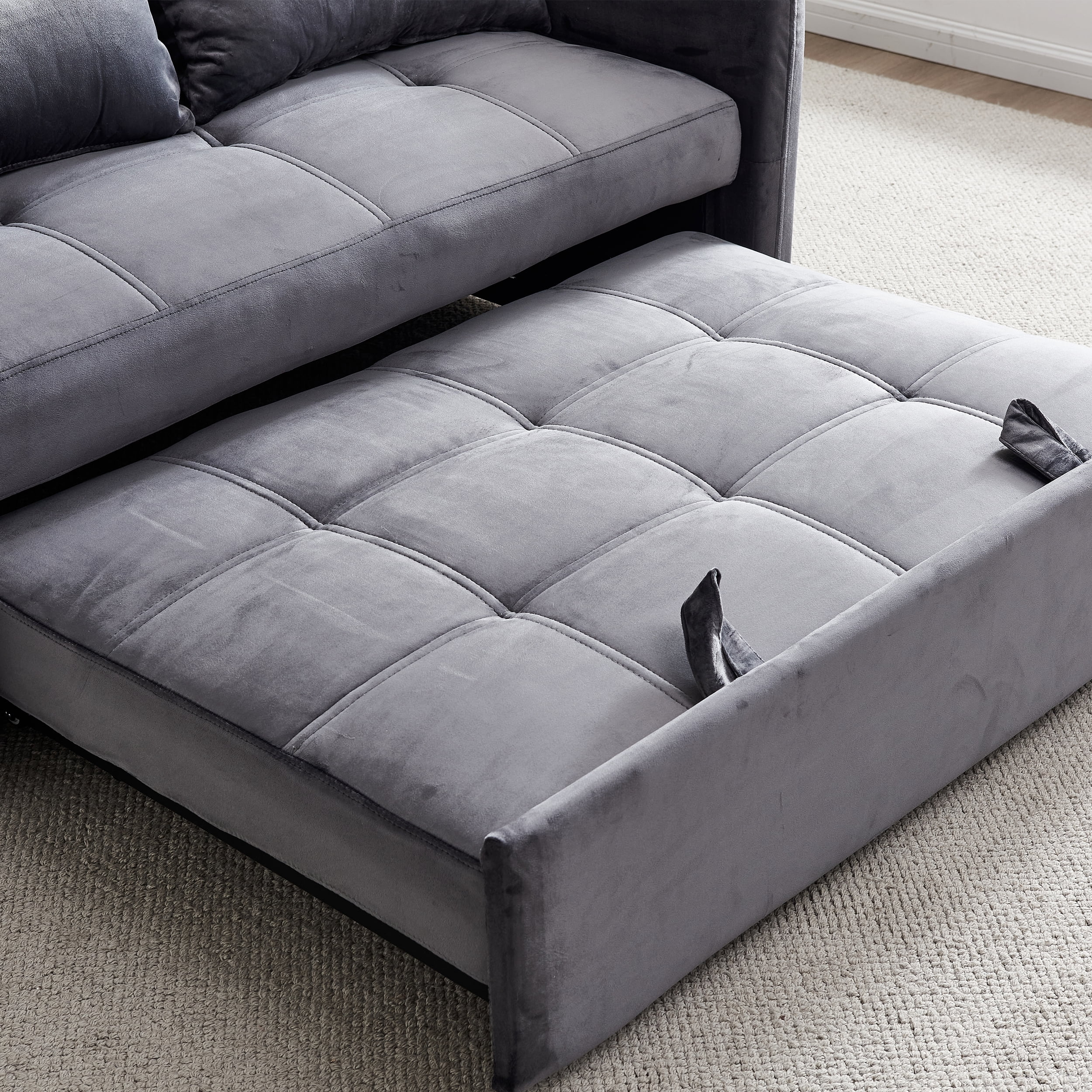 DEALTOPS 55.5" Pull Out Loveseats Sleeper Sofa Bed with USB Ports and Side Pockets, Gray