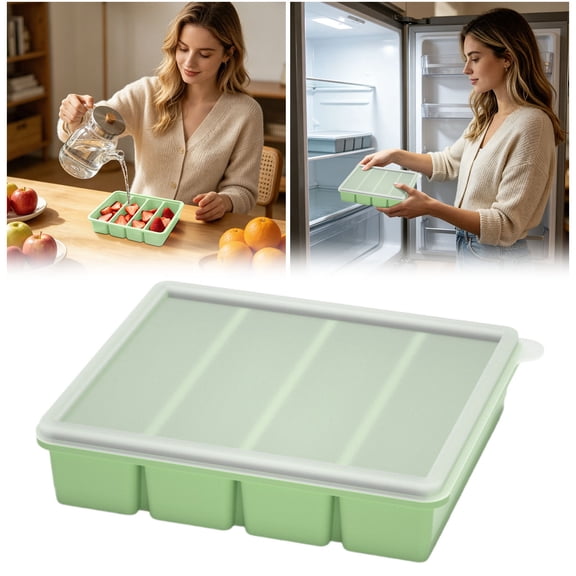 Freezer Trays with Lids Silicone Food Storage Molds 4-Cavity Large Ice Cube Trays, Leakproof Stackable Containers for Soup Broth Sauce Meal Prep Use