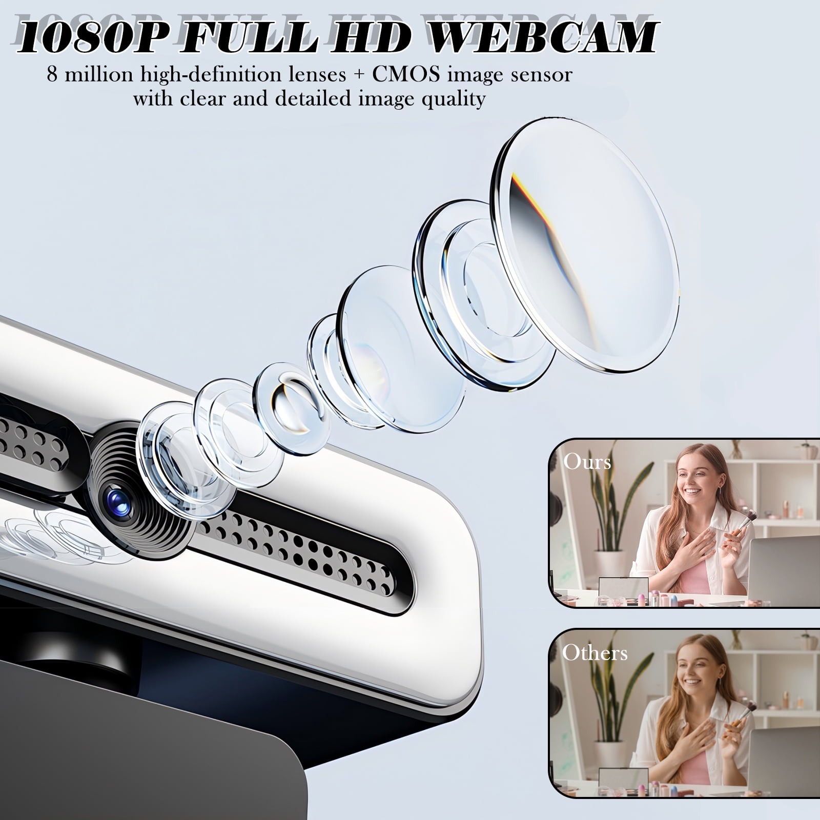 RONY 1080P Autofocus Webcam with Ring Light, Plug & Play Computer Camera with Microphone for PC Laptop Video Streaming