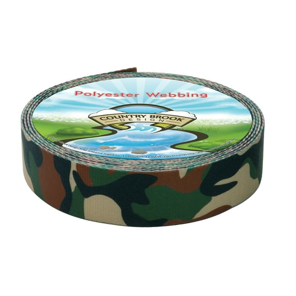 Country Brook Design® 2 Inch Woodland Camo HD Polyester Webbing, 50 Yards