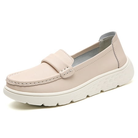 

Platform Loafer Shoes for Women Slip On Flats Dress Shoes Beige Size 37