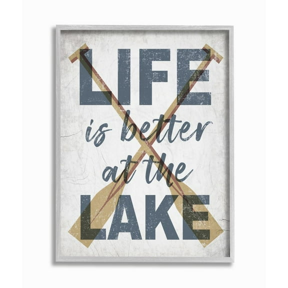 Stupell Industries Life is Better at the Lake Quote Rustic Distressed Text Framed Wall Art Design by Daphne Polselli, 16" x 20", Gray Framed