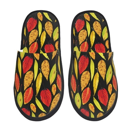 Balery Autumn With Leaves Slient Indoor Furry Fleece Comfort House Shoes Soft Non-Slip Home Shoes Cotton slippers House Slippers-- Medium