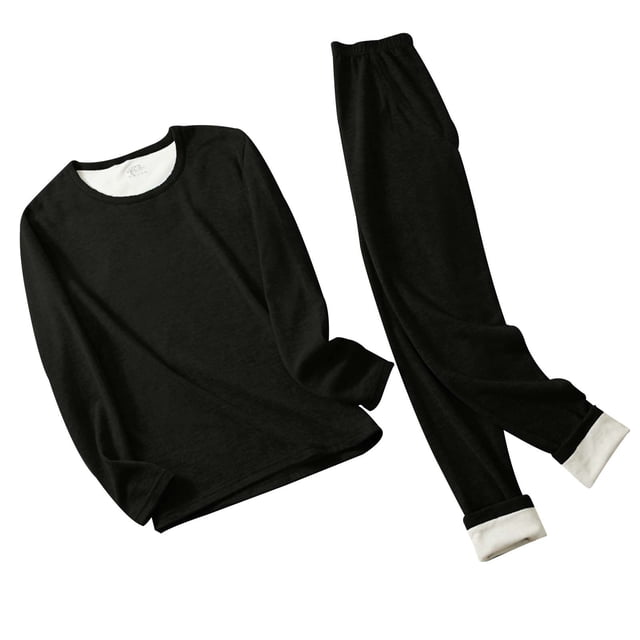 Women's Solid Color Seamless Thermal Underwear Heat Generating Double Base Layer Set