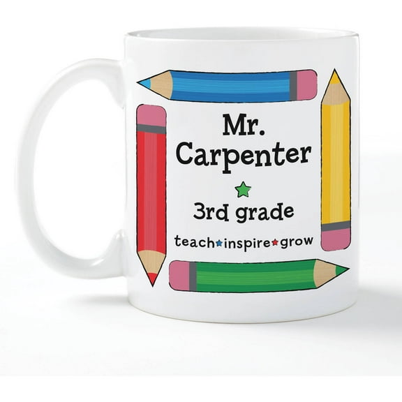 Teach, Inspire, Grow Personalized Teacher Coffee Mug