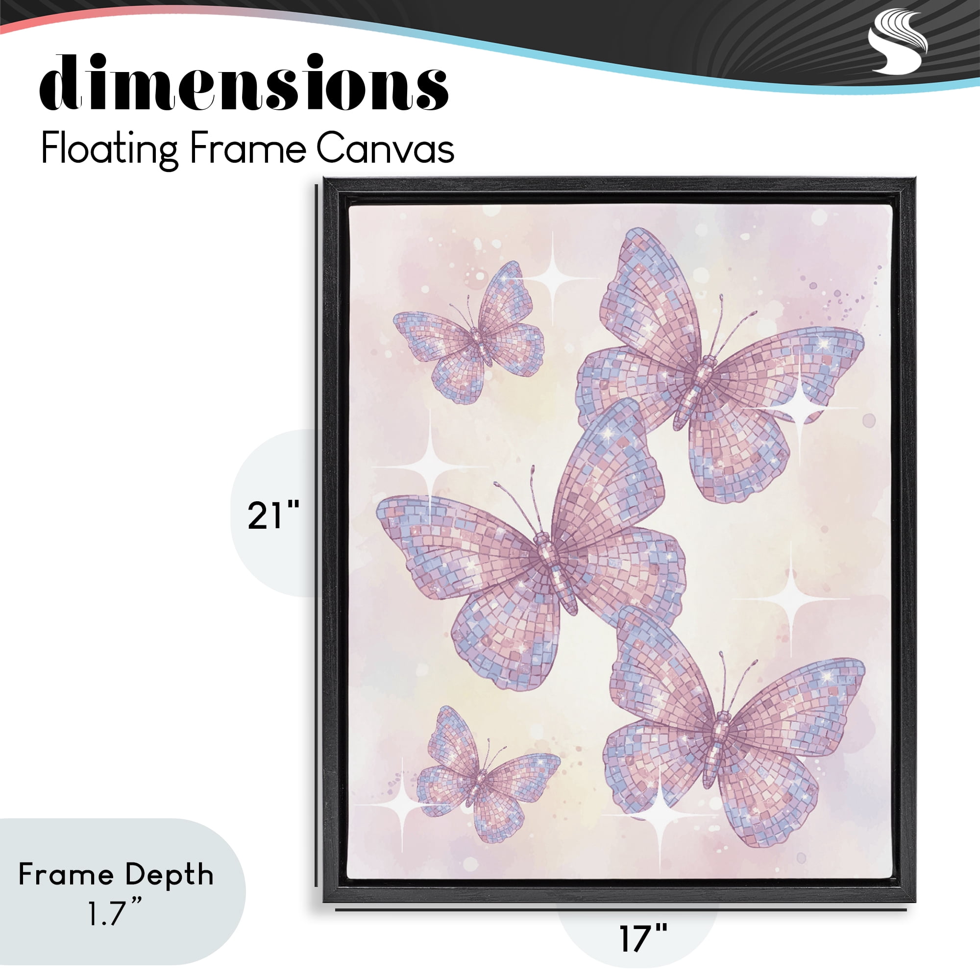 Stupell Industries Delicate Disco Butterfly Dance Black Framed Floater Canvas Wall Art, design by Lil' Rue