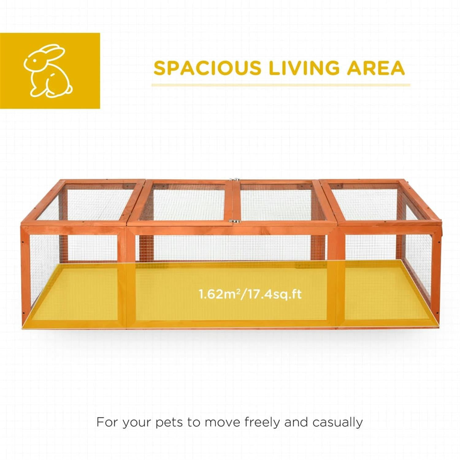 Kadyn 70" Outdoor Rabbit Hutch with Run and Lockable Doors, Wooden Small Animal Habitat Enclosure Bunny Cage for Bunnies, Guinea Pigs, Orange