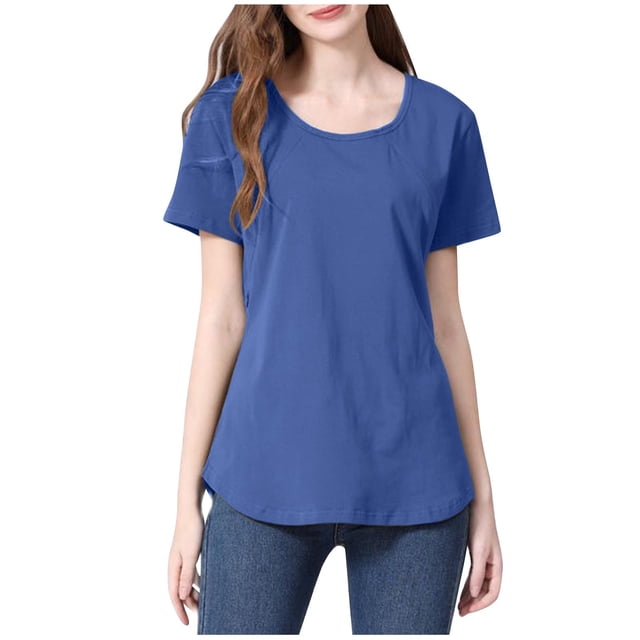 Birdeem Blouses & Chemises à Manches Courtes Col Rond Vêtements d'Allaitement Couleur Unie T-Shirts à Manches Courtes pour Femmes Enceintes Vêtements d'Allaitement