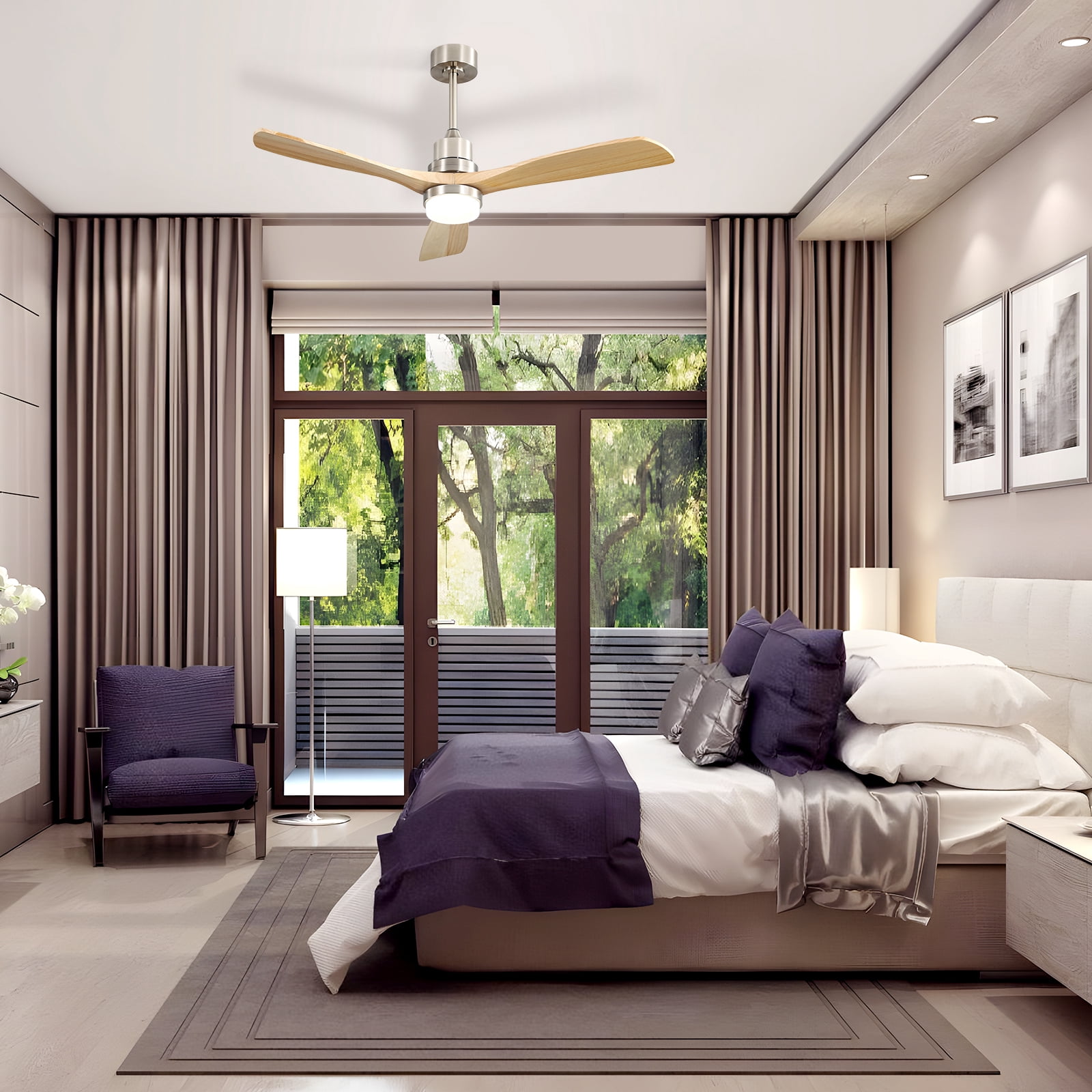 Sofucor 52" Nickel Modern Ceiling Fan with LED Light