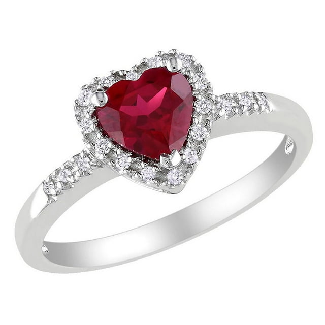 1.10 Carat (ctw) Lab-Created Ruby Heart Ring with Diamonds in Sterling Silver