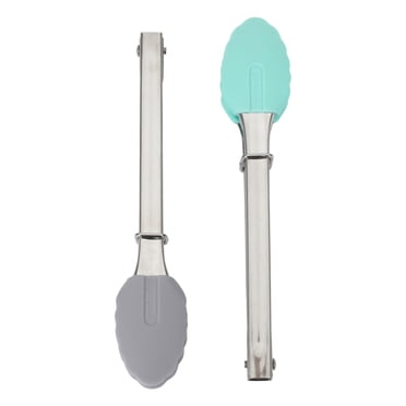 GoodCook Pro 2 Pack Mini Tongs Stainless Steel with Silicone Tip, Grey/Blue, For All Food Types