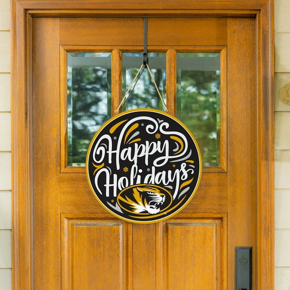 Missouri Tigers 18" Happy Holidays Wooden Round Door Sign