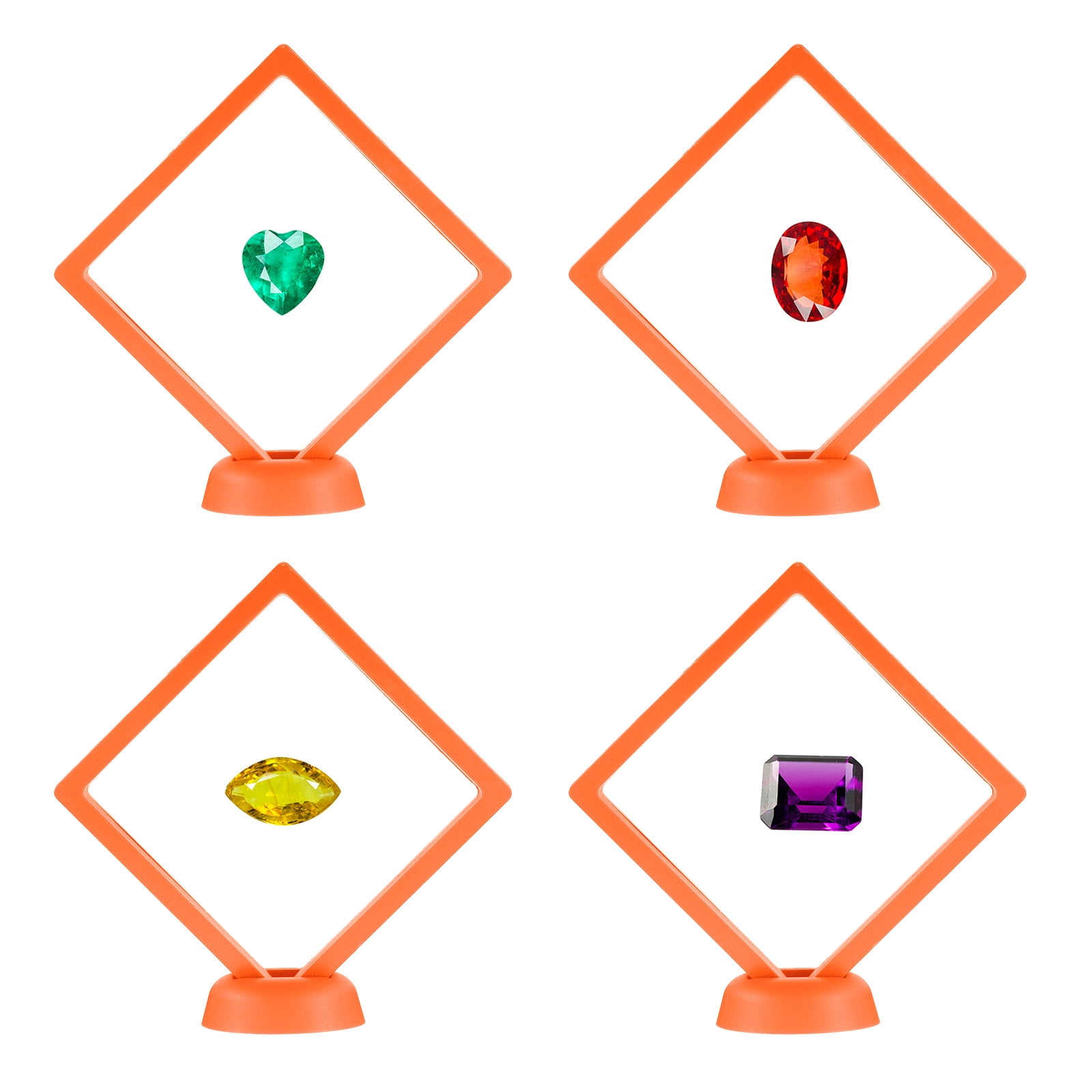 Unique Bargains 4Pcs Floating Frame Display Holder Stand 4.33" x 4.33" x 0.8" Orange