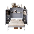 thumbnail image 6 of Euroco Wood Queen Size Murphy Bed with Storage Shelves and Wardrobe, Wall Bed with Cabinets, Gray, 6 of 16