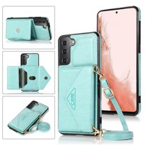 SaniMore for Samsung Galaxy S23 6.1" 2023 Case with Back Folding Card Pocket Kickstand Detachable Adjustable Crossbody Shoulder Strap PU Leather Shockproof Slim Wallet Case, Mint