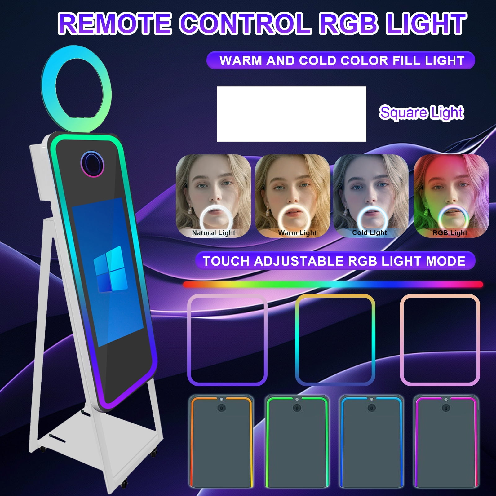 LivFiv 40'' Mirror Photobooth with 21.5" Touch Screen Selfie Machine and Flight Case for Wedding Party Event