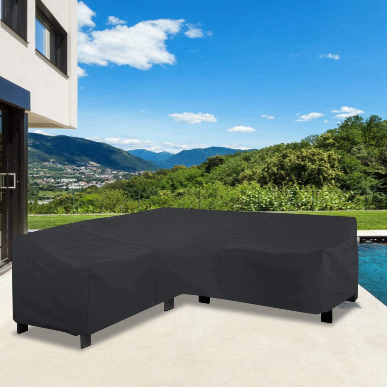 DONGPAI Patio V-Shaped Sectional Sofa Cover Waterproof Outdoor Sectional Furniture Cover Dustproof Windproof Anti-UV Garden Couch Protector