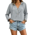 thumbnail image 5 of ZGRBOU Hoodies for Women V Neck Button Hooded Sweatshirts Roll Up Loose Cute Tops Cozy Lightweight Long Sleeve Tunic Shirts, 5 of 7