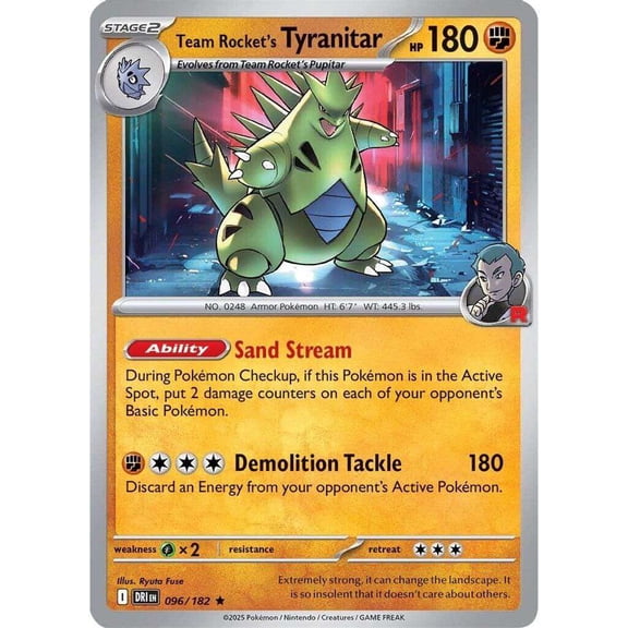 Pokemon Destined Rivals Rare Team Rocket's Tyranitar #96