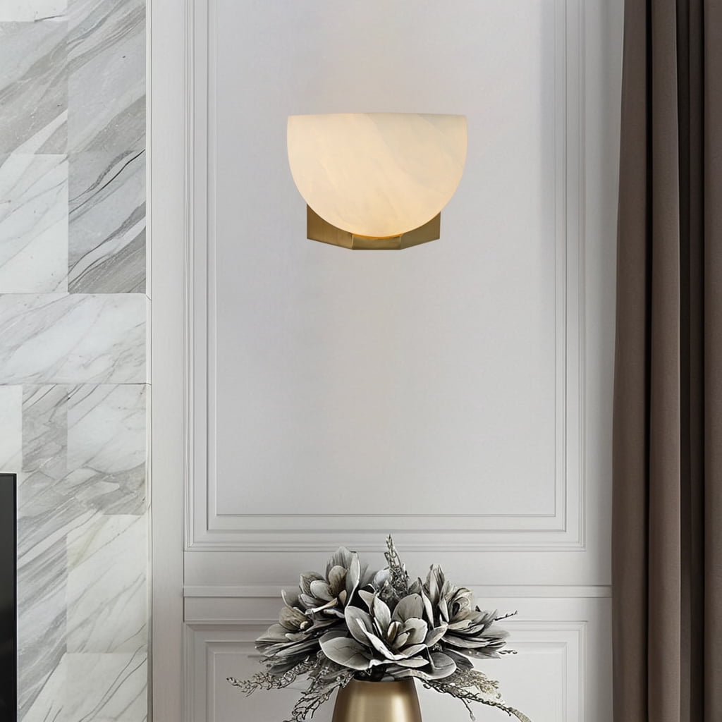 Handcarved Globe-Like Contours Alabaster Sconce, Wall Light for Living Room , Bedroom Wall Light Sconce(Gold)