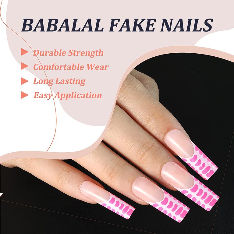  BABALAL Coffin Press on Nails Long Fake Nails 24Pcs Nude Glossy  Glue on Nails with Design Ballerina Stick on Nails for Women and Girls :  Beauty & Personal Care