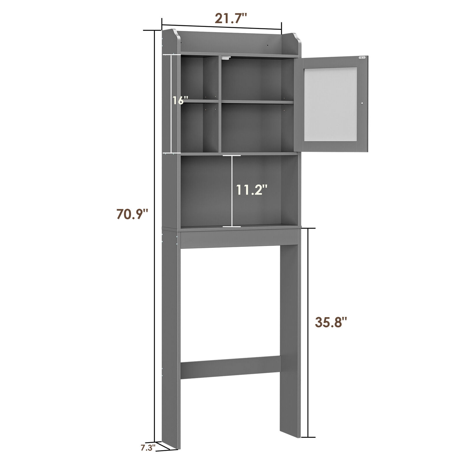 Favory Over The Toilet Cabinet, Double Door Bathroom Storage Organizer, Toilet Rack with Inner Adjustable Shelf and Open Storage Shelf,Gray