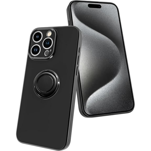 for iPhone 15 Pro Case with Ring Holder Cover Microfiber Inner Lining [360° Rotatable Ring Stand & Support Magnetic Car Mount] Soft TPU Protective Kickstand Phone Case for iPhone 15 Pro Black
