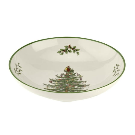 Spode Christmas Tree Collection Pasta Bowl - 9-Inch, Dishwasher, Microwave, and Freezer Safe, Made of Porcelain, Serveware, Christmas Tree Design, Green/Beige