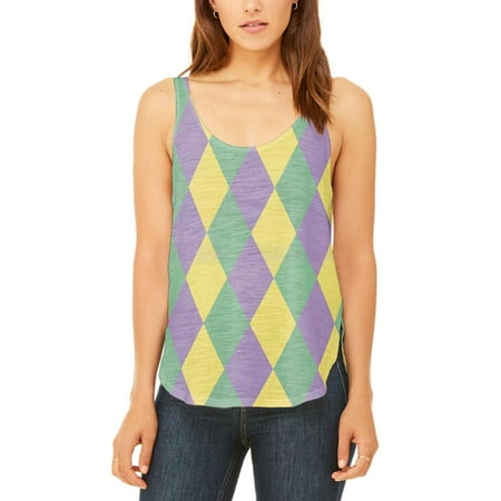 - Mardi Gras Jester Costume Juniors Flowy Side Slit Tank Top