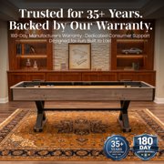 Hathaway Excalibur 9 ft Shuffleboard Table for Family Recreation Rooms - Poly-Coated Playfield, Solid X-Pattern Base - 8 Weighted Pucks, Dual Abacus Scorers, Table Brush, Wax - Driftwood Finish