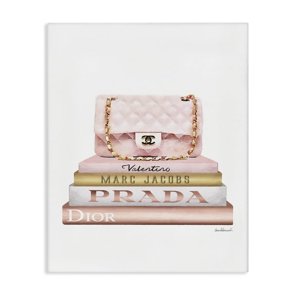 Stupell Industries Glam Fashion Designer Purse Bookstack Pink White Gold Watercolor Canvas Art, 16 x 20, by Amanda Greenwood