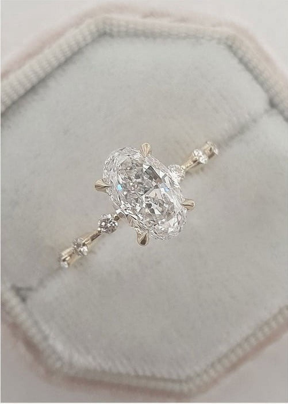SOLITAIRE JEWELS 1.50ct Elongated Oval Cut Moissanite Diamond Engagement Ring Solid 10K Yellow Gold