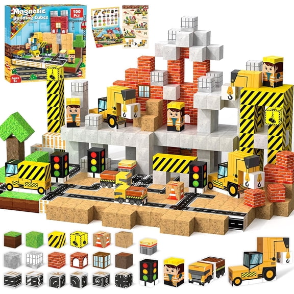 Magnetic Blocks - 100PCS Magnetic Building Blocks Magnet Cubes Stacking Construction Set, STEM Montessori Sensory Toys
