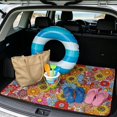 thumbnail image 2 of XYZCANDO Hippie Floral Print Car Trunk Mat 29" x 39", Waterproof Cargo Liner with Non-Slip Backing, Easy-Clean Stitched Edge Trunk Carpet for SUVs, Sedans and Trucks, 2 of 7