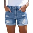 thumbnail image 2 of Shorts Vaqueros Desgastados de Tiro Medio-Alto para Mujer, con Bolsillos y Dobladillo Doblado, Informales, de Verano Azul XXL, 2 of 7