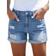 thumbnail image 2 of Shorts Vaqueros Desgastados de Tiro Medio-Alto para Mujer, con Bolsillos y Dobladillo Doblado, Informales, de Verano Azul XXL, 2 of 7