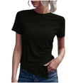 thumbnail image 1 of MPWEGNP Hauts à Manches Courtes Unis pour Femmes, T-Shirt Décontracté à Col Rond, Ourlet Asymétrique, Coupe Ample, Manches Courtes, Noir 3TG, 1 of 6