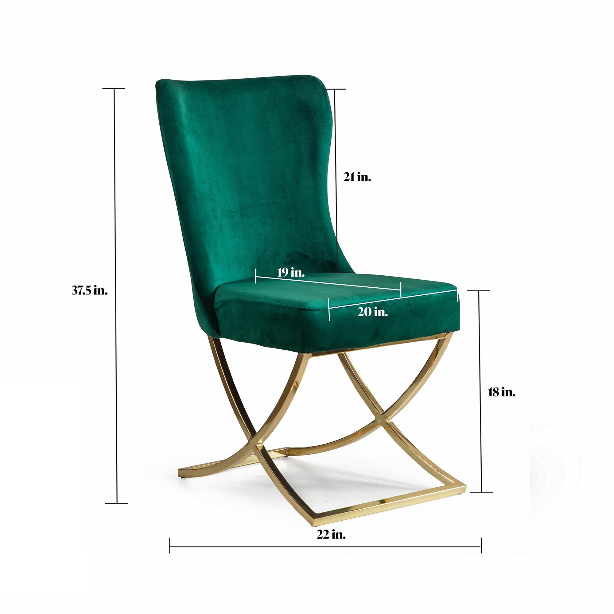 Ottomanson Imperial Upholstered Modern Gold Legged Dining Chair, Set of 2, Green