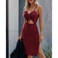 thumbnail image 2 of Vestido con tirantes finos, cuello en V, cintura calada, abertura lateral, vestido elegante para mujer para fiesta y vacaciones, 2 of 6