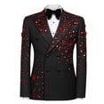 thumbnail image 4 of Beauty-Emily Men's Gold Foil Print Double-Breasted Suit Set – Slim Fit Two-Piece Blazer & Pants, Luxury Metallic Accent Formal Suit for Party, Wedding & Prom, 4 of 8
