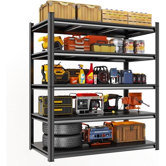 5-Tier Metal Garage Shelving Unit, Heavy Duty Adjustable Storage Rack, Steel Shelving, 3000lbs Capacity, Industrial Shelves for Heavy Tools & Equipment (72" H x 35.5" W x 14" D)
