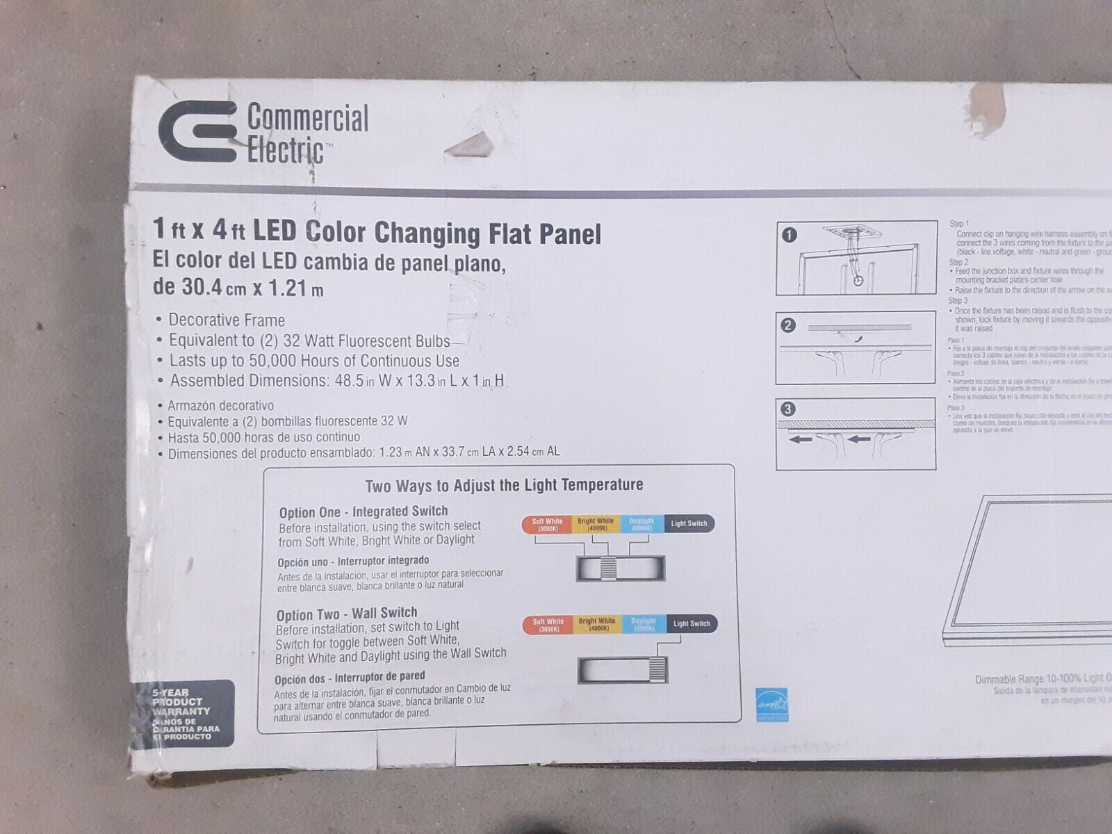 Commercial Electric 1'x 4' 50W White LED Flat Panel Flush Mount Ceiling Light