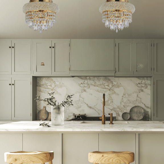 Crystal Chandelier Flush mount lighting 4 lights modern design 12"x6" in Gold color with original Teardrop Crystals