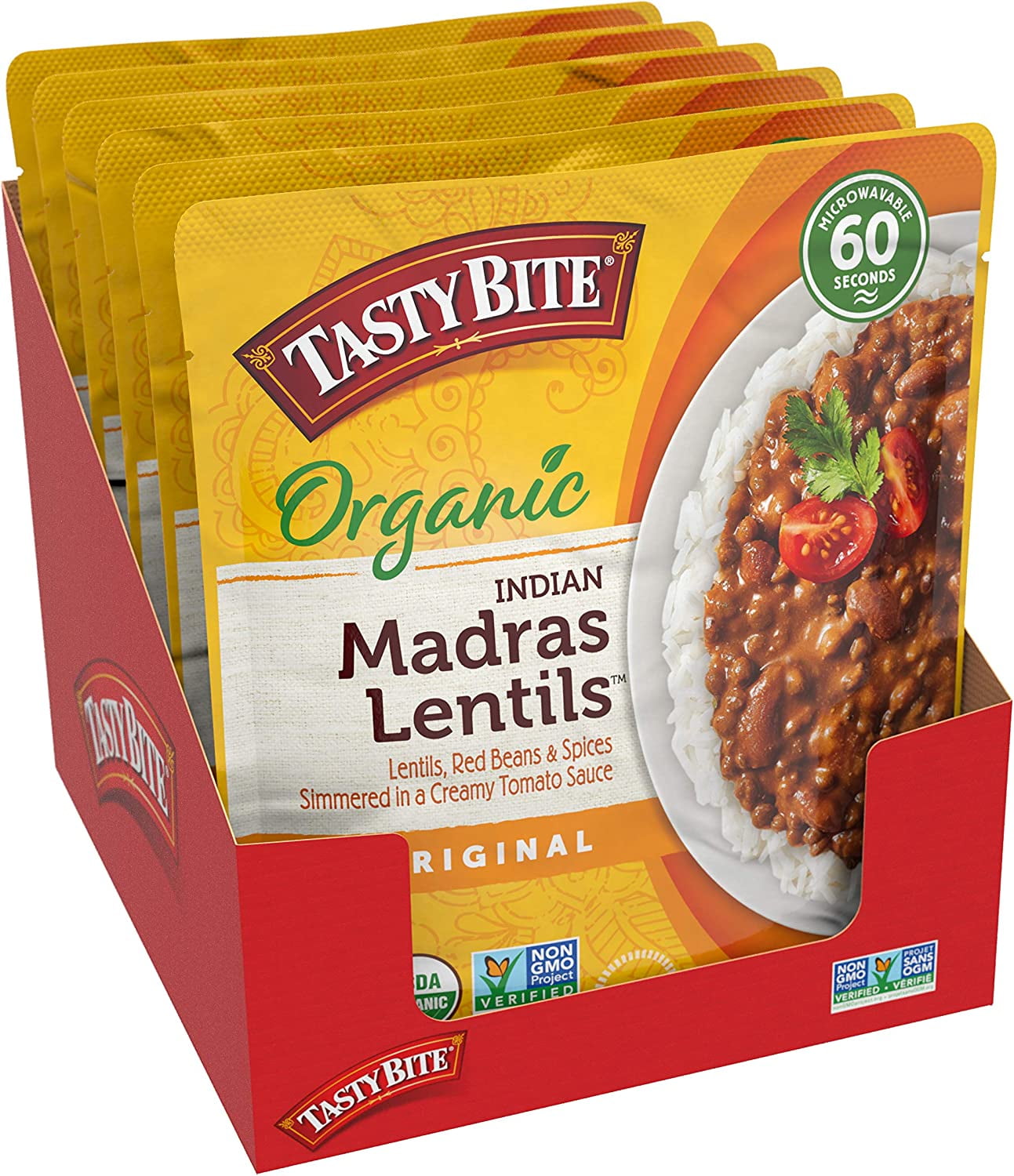 Tasty Bite Organic Indian Madras Lentils, Microwaveable Ready to Eat Entree, 10 Ounce (Pack of 6)