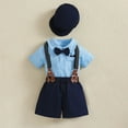 thumbnail image 3 of Efsteb Dress Suits for Boys Toddler Kids Clothes Short Sleeve Lapel Shirt Strap Pants Beret Bow Tie 4PCS Outfits (Sky Blue,6 Months), 3 of 5
