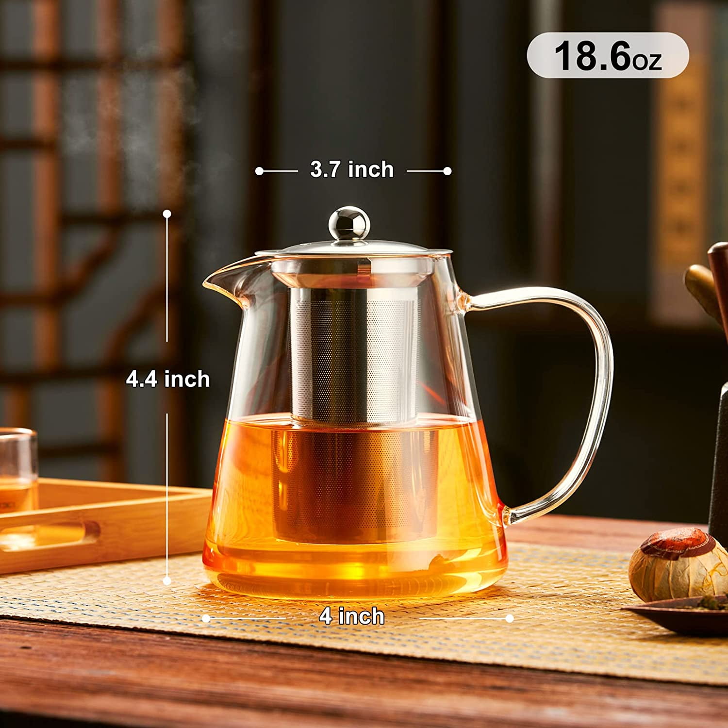 PARACITY Glass Teapot Stovetop 20 OZ/600ml, Tea pot with Removable 18/8  Stainless Steel Infuser, Borosilicate Clear Tea Kettle, Teapot Blooming and