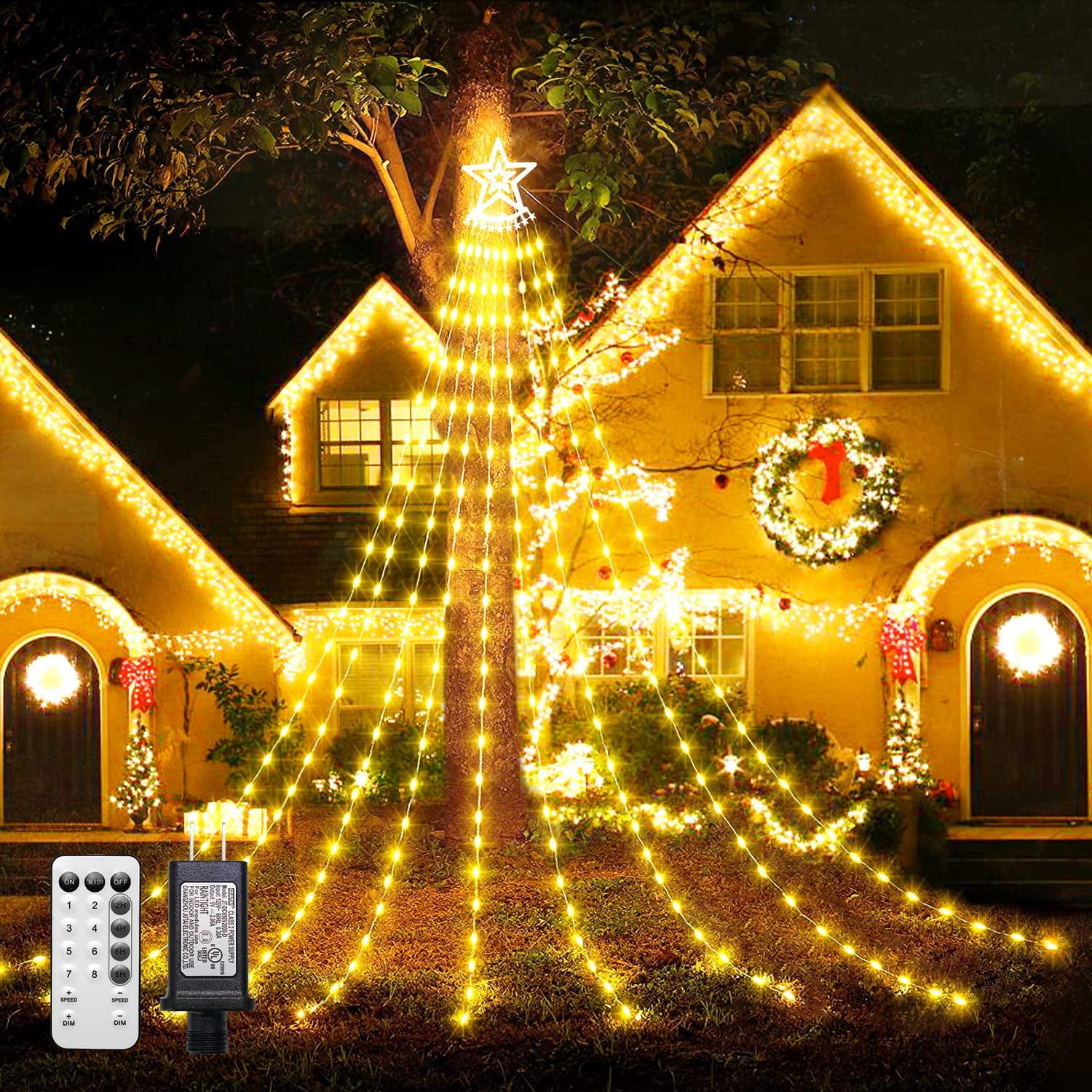 350LED Waterfall Christmas Lights with Remote, 11.32ft Waterfall Tree